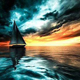 Zeilboot op reflecterend water van Imperial Art House