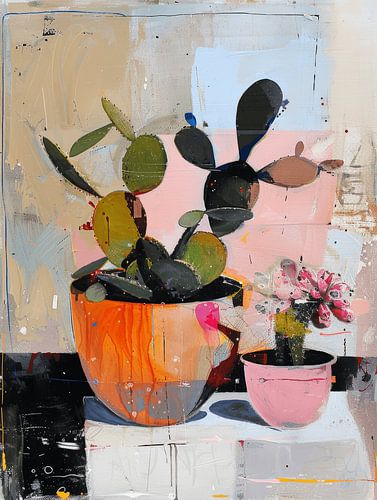 Buntes Stillleben mit Kaktus