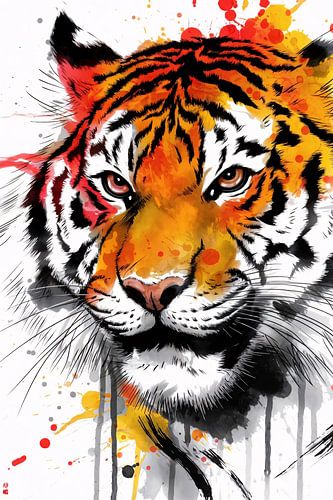 Kleurrijke tijgerkop in aquarel