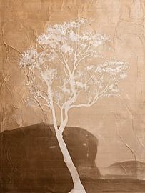 Wabi-Sabi: Abstract white tree in a warm, earthy landscape by Studio Pieternel