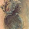 Portret van een Afrikaanse vrouw met hoofdtooi. Handgeschilderd. van Ineke de Rijk