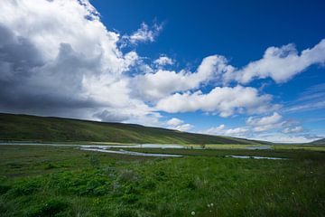 Island - Natürlicher Bachlauf durch unberührte weite grüne Landschaft von adventure-photos