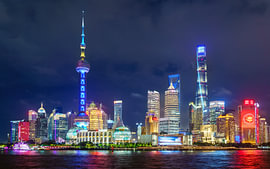 Skyline von Pudong bei Nacht, Shanghai