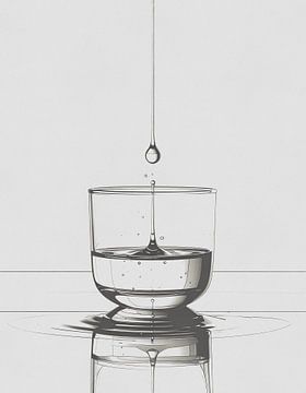 Minimal art - line drawing water glass 01 by Emiel de Lange
