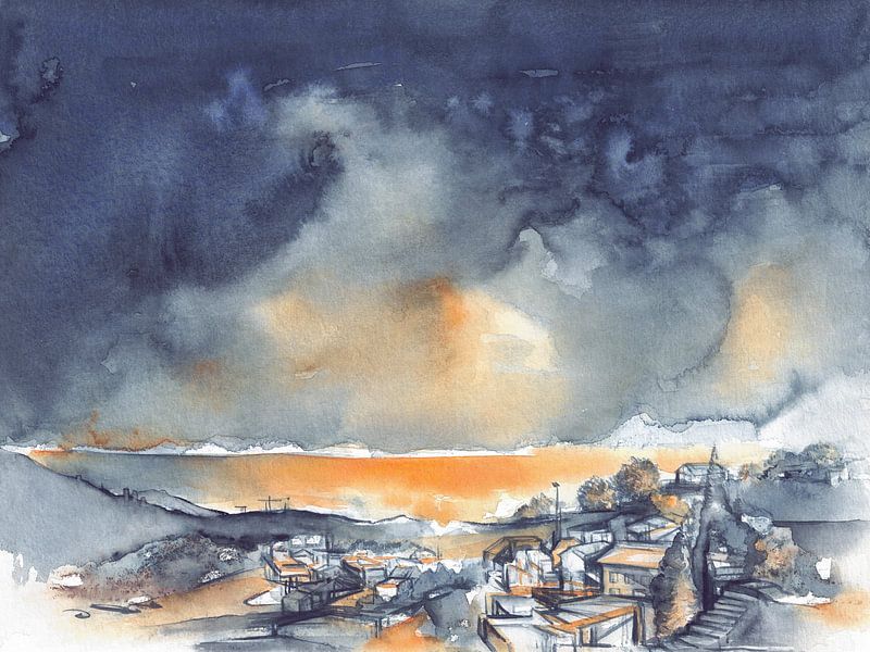 Night sky over the glowing Mediterranean by Adriana Mueller