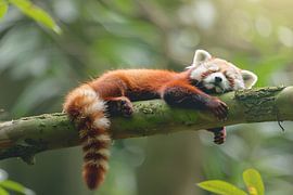 Panda rouge se reposant sur une branche d'arbre sur Imperial Art House