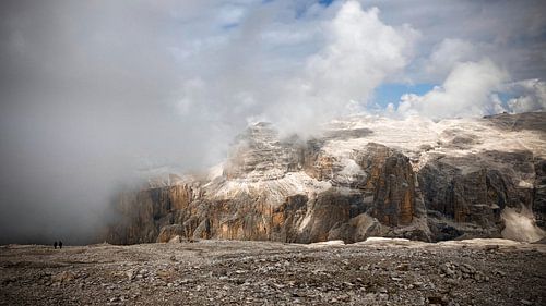 Sella group, Dolomites, shrouded by clouds