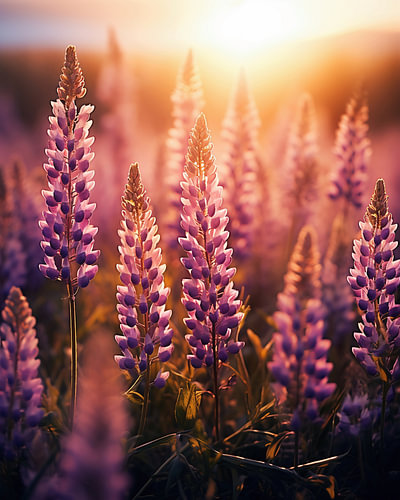 Wildflowers in nature at sunset