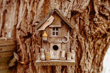 Einzigartiges Vogelhaus am Baum von Nienke Anne Photography