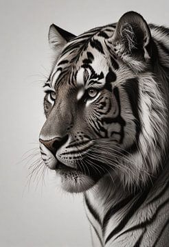 Majestätischer Tiger in Schwarz und Weiß von De Muurdecoratie