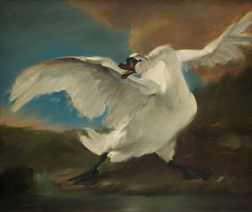 The endangered swan, without text and repainted, after Jan Asselijn's painting,