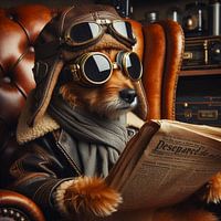 Dog reads newspaper