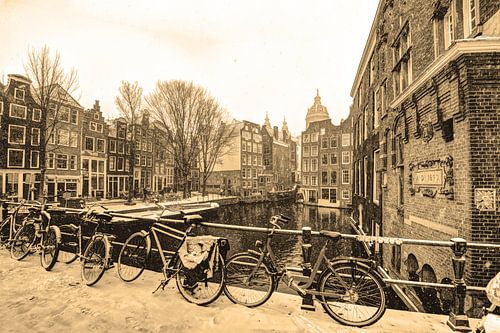Binnenstad van Amsterdam in de Winter Sepia