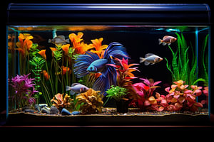 Aquarium mit farbenfrohen Fischen und Pflanzen