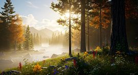 Golden Forest Serenity – Tranquil Nature Landscape by GabruPawPixels