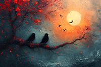 Peinture d'oiseaux | Peinture d'oiseaux sur une branche