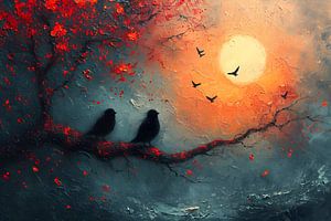 Peinture d'oiseaux | Peinture d'oiseaux sur une branche