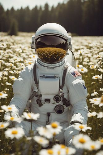 Astronaut in het bloemenveld