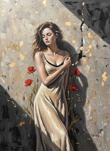 Klaprozen bloeien in beton