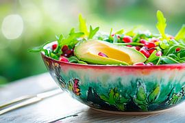 Colourful salad bowl with avocado and pomegranate by Poster Art Shop