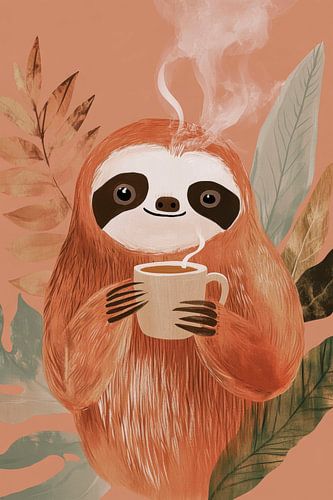 Luiaard met koffiekop