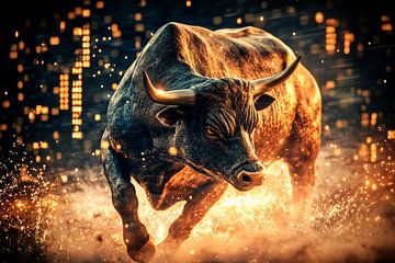 Stier in dynamische beweging - Digitaal van Poster Art Shop