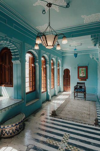 Blauwe kamer in stadspaleis Udaipur | reisfotografie print | Udaipur India