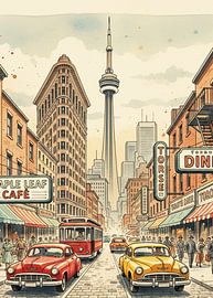 Toronto Canada Retro City Water Color Painting by Artkreator