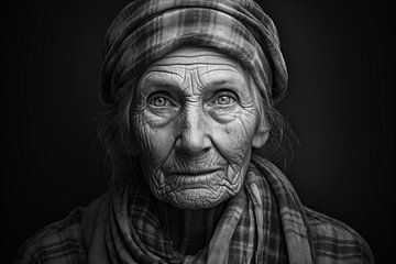 Portret van een oudere vrouw, zwart-witte achtergrond van Animaflora PicsStock
