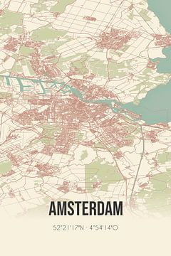 Vintage landkaart van Amsterdam (Noord-Holland) van Rezona