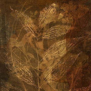 Modern abstract botanisch. Bladeren in roestbruin van Dina Dankers