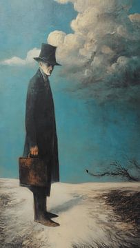 Surreales Vintage-Ölgemälde eines ehrgeizigen alten Mannes von Aden Pink Studio