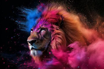 Koninklijk Koloriet - Leeuw in Kosmische Creatie van Eva Lee