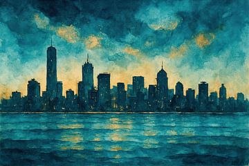 Silhouette urbaine avec horizon chaleureux sur Imperial Art House