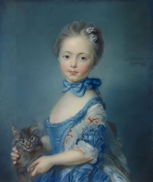 Mädchen mit Kätzchen, Jean-Baptiste Perronneau von Atelier Liesjes