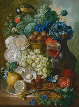 Stilleven met fruit en bloemen en meer, Jan van Os