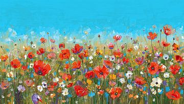 Farbenfrohes abstraktes Gemälde mit Mohnblumen