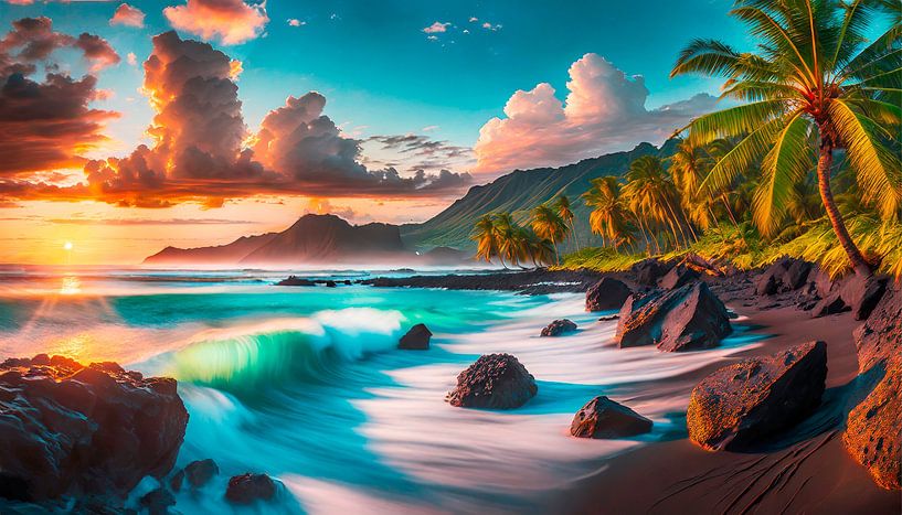 Strand mit Wellen und Landschaft von Mustafa Kurnaz