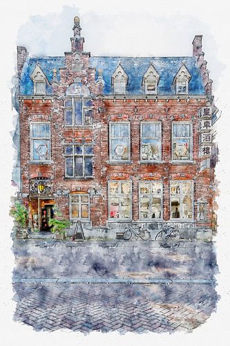 Chinese restaurant "De Postkoets" in Roosendaal (watercolor)