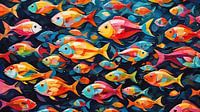 Colour explosion of swimming fish