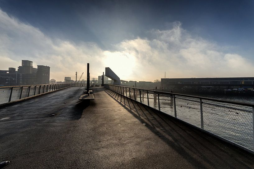 Rotterdam Rijnhavenbrug in de mist van Rob van der Teen