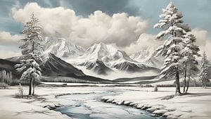 Malerei Berg Winterlandschaft