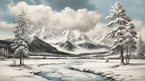 Schilderij Berg Winterlandschap
