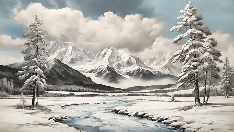 Painting Mountain Winter Landscape by Anton de Zeeuw