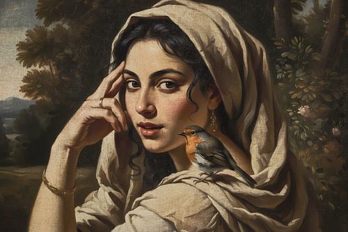 Zigeuner meisje met roodborst