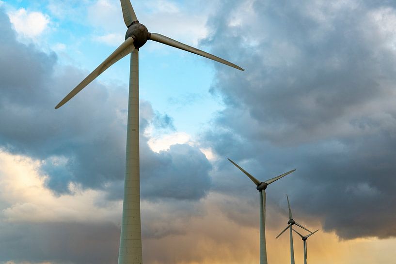 Wind turbines in a wind park producing electricity by Sjoerd van der Wal Photography
