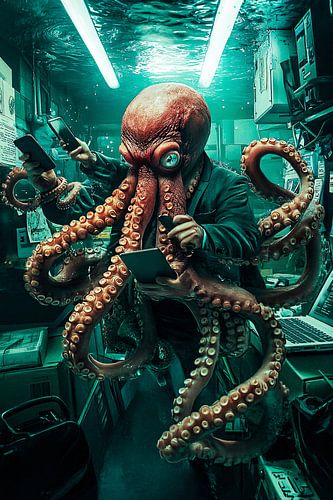 Octopus multitaskend in kantoor
