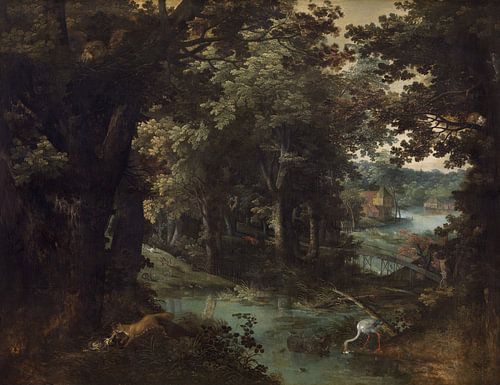 Adriaen van Stalbemt, Landschap met dierenfabels, 1620