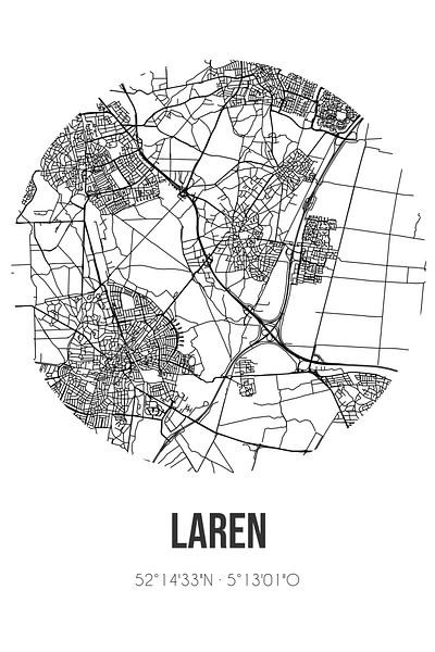 Laren (Noord-Holland) | Karte | Schwarz und weiß von Ortsdrucke