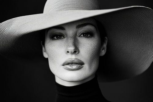 Elegante vrouw met grote hoed, portret